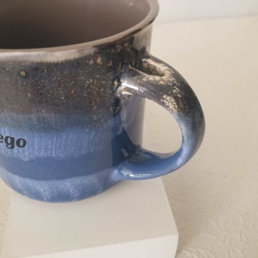 Large 16oz Blue Gray Ceramic Glazed San Diego Coffee Mug Cup with Spoon - Picture 10 of 14